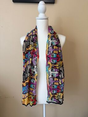 Cat Scarf Ladies Multi Coloured Red Yellow Black Blue Cats